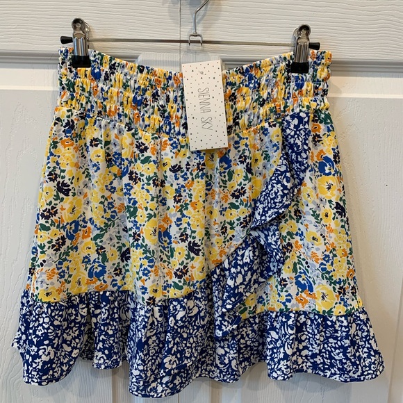 Sienna Sky Floral Mini Skirt - Blue, Yellow, and Green - Picture 1 of 2